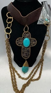 JENNY RABELL leather and metal necklace handmade - Picture 1 of 2