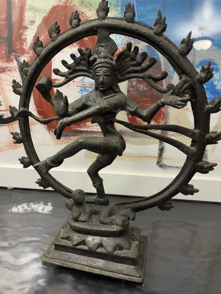 "Estatua de anillo de fuego Diety Natraj de latón fundido indio vintage/antigua 8 1/2""" Foto 1 de 4