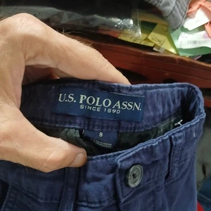 US Polo Assn. Chino Shorts Flat Front Navy Blue Casual Kids Size 8 - Picture 1 of 6
