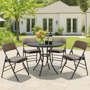 Metal Folding Chair Foldable Padded Seat Meeting Room Home Office Chairs 4pcs - Picture 1 of 10