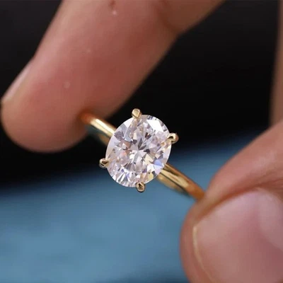 2 Ct Oval Cut White Diamond Solitaire Engagement Ring 14K Yellow Gold Finish - Image 1 of 4