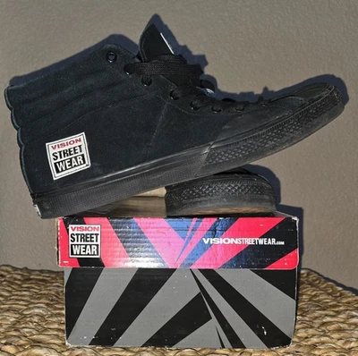  Vision Street Wear Men's Suede Hi Top Retro BLACK *BIG PATCH!!* Size US 11 USED - Image 1 of 4