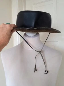 Vintage Black Leather Winfield Cover Co San Francisco Gaucho Hat Size M - Picture 1 of 13