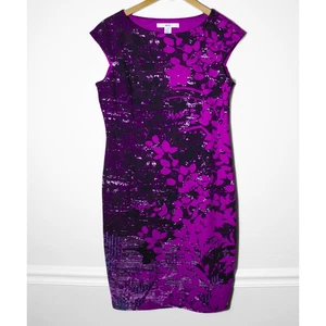 Vestido Vaina Tejido Ponte Floral Wisp Negro y Púrpura Talla 8 Whimsigoth Oficina - Imagen 1 de 5