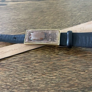 Qualheim Bollorini Brass Fused Glass Leather Belt Vintage Italy sz XL Women 36" - Picture 1 of 8