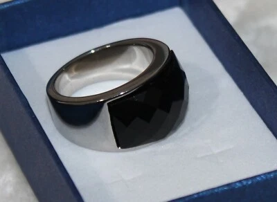Anillo de acero inoxidable AVF vidrio facetado negro talla 10 Foto 1 de 4