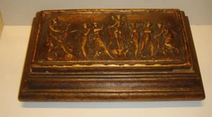 Vintage Handgeschnitzte Holz Schmuck Schmuckschatulle Personen Szenen Top - Bild 1 von 6
