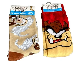 2 Pairs LOONEY TUNES TAZ Tasmanian Devil Character Cartoon Socks Size 9-13 - Picture 1 of 4