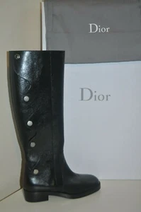 NIB $2090 CHRISTIAN DIOR DIORODEO Scallop Knee High Riding Boot Black Leather 38 - Picture 1 of 11