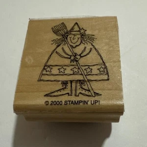Stampin Up Halloween Witch With Broom Star Whimsical Happy 2000 Rubber Stamp - Picture 1 of 3