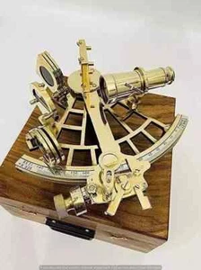 Nautical Solid Brass Sextant with Wooden Box Royal Navy Marine Navigational Gift - Picture 1 of 7