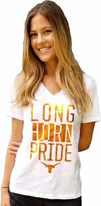 Women's Texas Longhorns White Jayne V-Neck T Shirt - Picture 1 of 3