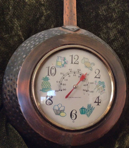 Vintage Large Frying Pan Shaped Copper Plated Wall Thermometer Cover