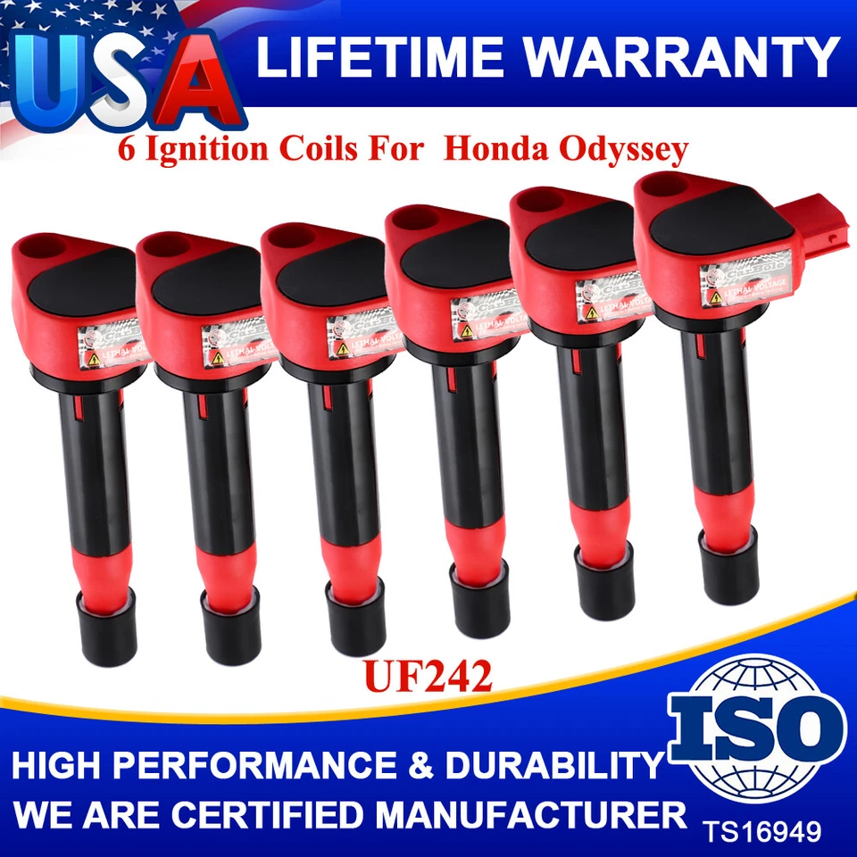 Performance Ignition Coil 6PCS for Acura CL RL TL/ Honda Accord Odyssey V6, Red - Image 1 of 4