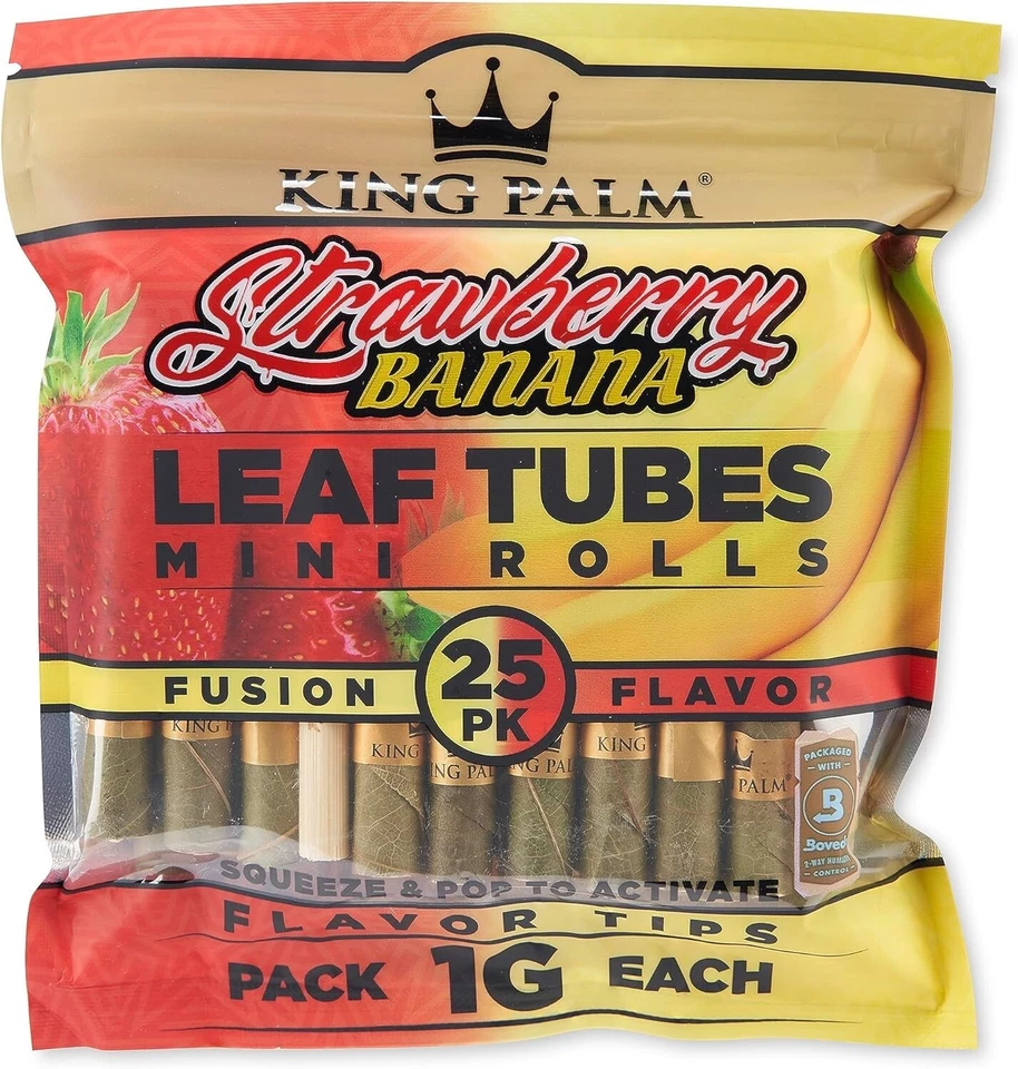 King Palm | Mini | Plátano Fresa | Hojas de Palma Orgánicas Prerolled | 25 Rollos Foto 1 de 4