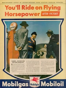 1944 Oil Gas Mobilgas Mobiloil 40s Vintage Print Ad Mobil Socony Vacuum Pegasus - Picture 1 of 9