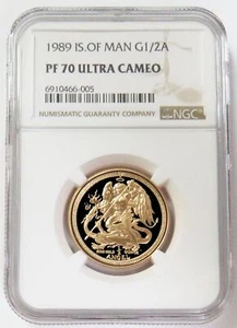 1989 GOLD ISLE OF MAN 1/2 OZ ANGEL PROOF COIN NGC PF 70 ULTRA CAMEO - Picture 1 of 2