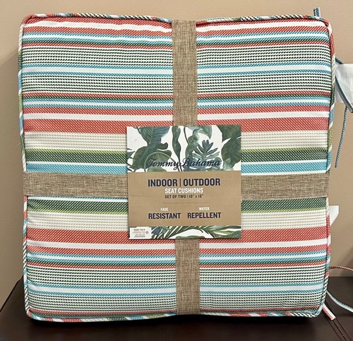 TOMMY BAHAMA SET OF 2 INDOOR OUTDOOR SEAT CUSHIONS 18 x 18 x 2" STRIPED