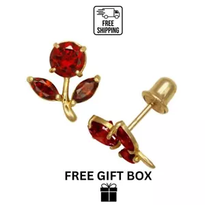 14k Yellow Gold CZ Flower Birthstone Stud Screw Back Earrings - Picture 1 of 24