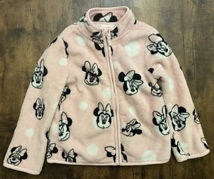 Disney Kids Girls White Polka Dot Minnie Mouse Cozy Fleece Zip-Up Jacket Pink 3 - Picture 1 of 5