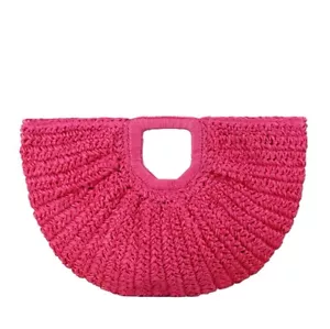 Crochet Half Moon Woven Straw Bag Handmade Beach Bag Women’s Boho Clutch Handbag - Picture 1 of 9
