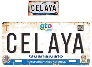 Set Celaya Guanajuato Aluminum License Plate Placa 6" x12" and Sticker 2"x4" - Picture 1 of 3