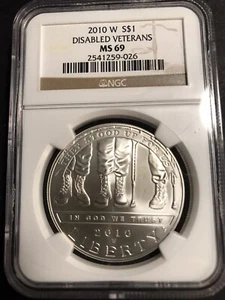 2010 W Disabled Veterans Silver $1 NGC MS 69-Great Investment For The Future !! - Picture 1 of 2