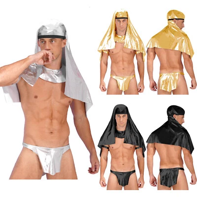 Men Halloween Underwear Sexy Metallic Skirt Set Egyptian Pharaoh Cosplay Costume - Image 1 of 3