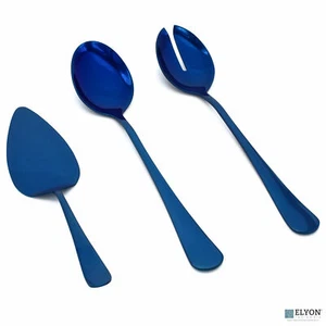 Elyon Tableware 3 Piece Reflective Blue Colored Serving Set Salad Servers - Picture 1 of 6