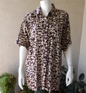 VTG JIT Sport Womens Size M Floral Print Button Up Top Oxblood Deep Red - Picture 1 of 9