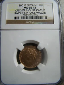 1890 G.Britain 1/4P - NGC MS65 RB - Regentropfen-Rennwette - Crichel House Cache - Bild 1 von 5