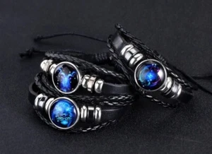 Store Closing 12 Zodiac Leather Adjustable Bracelet - Picture 1 of 15