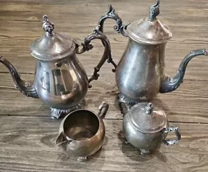 F B Rogers Co Silver Plated 1883 Tea Set Coffee Teapots Sugar Cream Vintage - Picture 1 of 20