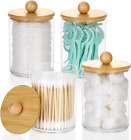 4 Pack Qtip Holder Dispenser Set with Bamboo Lids Clear Plastic Canister Accesso