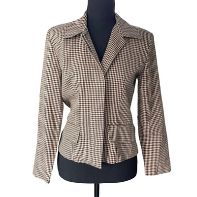 Blazer Casual Esquinero Pata de Gallo Mujer S Marrón A Cuadros De Colección Y2K Preppy Carrera Foto 1 de 4