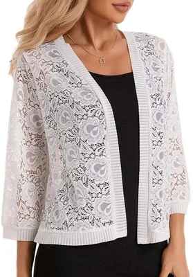 Новый без ценников 3XL чистый цветочный кружева открытый передний кардиган верхняя крышка легкий жакет  - Изображение 1 из 4