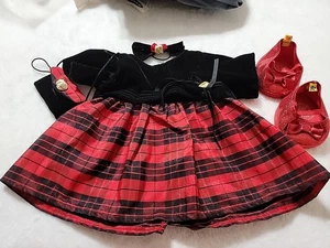 Build-A-Bear Black & Red Plaid Dress With Purse Shoes & Bow - Picture 1 of 9