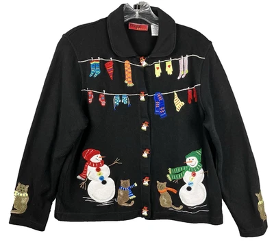 De Colección Suéter Navidad Muñecos de Nieve Gatos Tendedero Pequeño M Apliques Onque Informal Foto 1 de 4