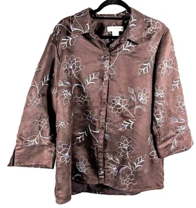Sag Harbor embroidered women's button jacket brown preowned - Picture 1 of 6