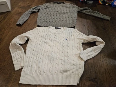 2 Polo Ralph Lauren Suéter Tejido con Cable Juvenil XL 18-20 Blanco Gris Pullover Usado  Foto 1 de 4