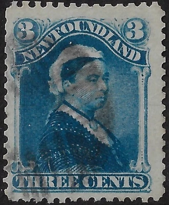 Newfoundland 1876 Scott 49/ SG 47a used, 3c bright blue QV, F-VF centering(a7073 - Image 1 of 2