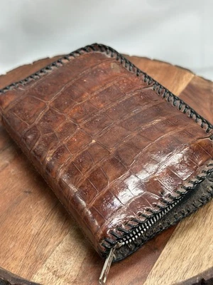 Cartera vintage genuina de cuero de cocodrilo piel de cocodrilo con cremallera borde con cordones MIRAR Foto 1 de 4