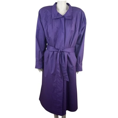 Gabardina larga vintage British Mist 10 púrpura aislada forro con cremallera con cinturón Foto 1 de 4