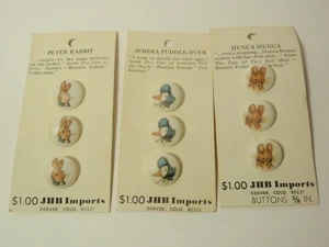 Lot 3 Vintage JHB Imports Buttons: Peter Rabbit, Jemima Puddle Duck, Hunca Munca - Picture 1 of 5
