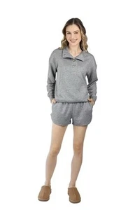 Pigiama donna set 2 pezzi XL trapuntato grigio pigiama manica lunga top e pantaloncini con tasche nuovo - Foto 1 di 14