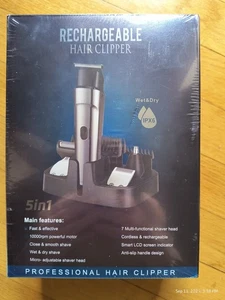 Rechargeable Hair Clipper 5 in 1 Wet Dry Hair Clipper IPX6 LED Display SEALED - Picture 1 of 6