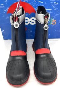 Boys New TOTES Navy/Black/Sliver Waterproof Winter Zip-Up Boots Size 5 M - Picture 1 of 5