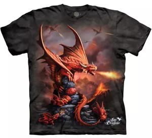 Fire Red Dragon Legendary Magical Wings The Mountain Fantasy Cotton Shirt S-3X - Picture 1 of 6