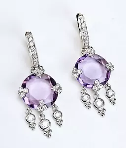 Beautiful 18K White Gold Amethyst Diamond Earings - Picture 1 of 9