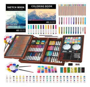 ART DRAWING SET 139 Piece Graphite & Colored Pencils/Watercolor/Sketch Pads Wood - Picture 1 of 13